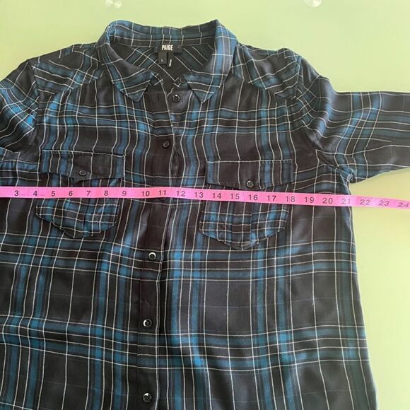 Anthropologie PAIGE Women T Shirt long sleeve Large viscose Button Down plaid - Picture 9 of 11